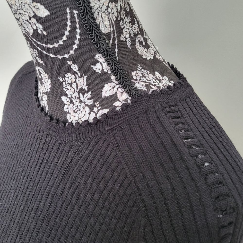 Carven Ribbed Wool Top with Ladderwork-BLACK-Small - Picture 4 of 7